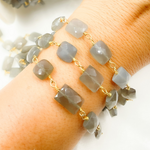Load image into Gallery viewer, Grey Moonstone Rectangular Shape Gold Plated Wire Chain. MS41