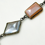 Load image into Gallery viewer, Coated Multi Moonstone Organic Shape Bezel Oxidized Wire Chain. CMS16