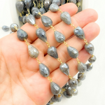 Load image into Gallery viewer, Coated Labradorite Tear Drop Shape Gold Plated Wire Chain. CLB39