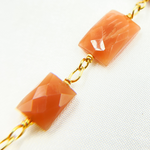 Load image into Gallery viewer, Peach Moonstone Rectangular Shape Gold Plated Wire Chain. MS42