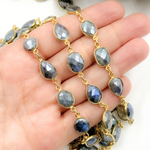 Load image into Gallery viewer, Coated Labradorite Mix Shape Bezel Gold Plated Wire Chain. CLB66