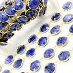 Load image into Gallery viewer, Dyed Sapphire Round Shape Bezel Gold Plated Wire Chain. SAP13