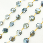 Load image into Gallery viewer, Coated Labradorite Coin Shape Gold Plated Wire Chain