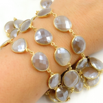 Load image into Gallery viewer, Coated Light Grey Organic Shape Bezel Gold Plated Wire Chain. CMS24