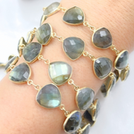 Load image into Gallery viewer, Labradorite Triangle Shape Bezel Gold Plated Wire Chain. LAB34