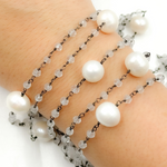 Load image into Gallery viewer, Crystal & Pearl Oxidized 925 Sterling Silver Wire Chain. CR36