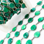 Load image into Gallery viewer, Green Onyx Organic Shape Bezel Oxidized Wire Chain. ON8