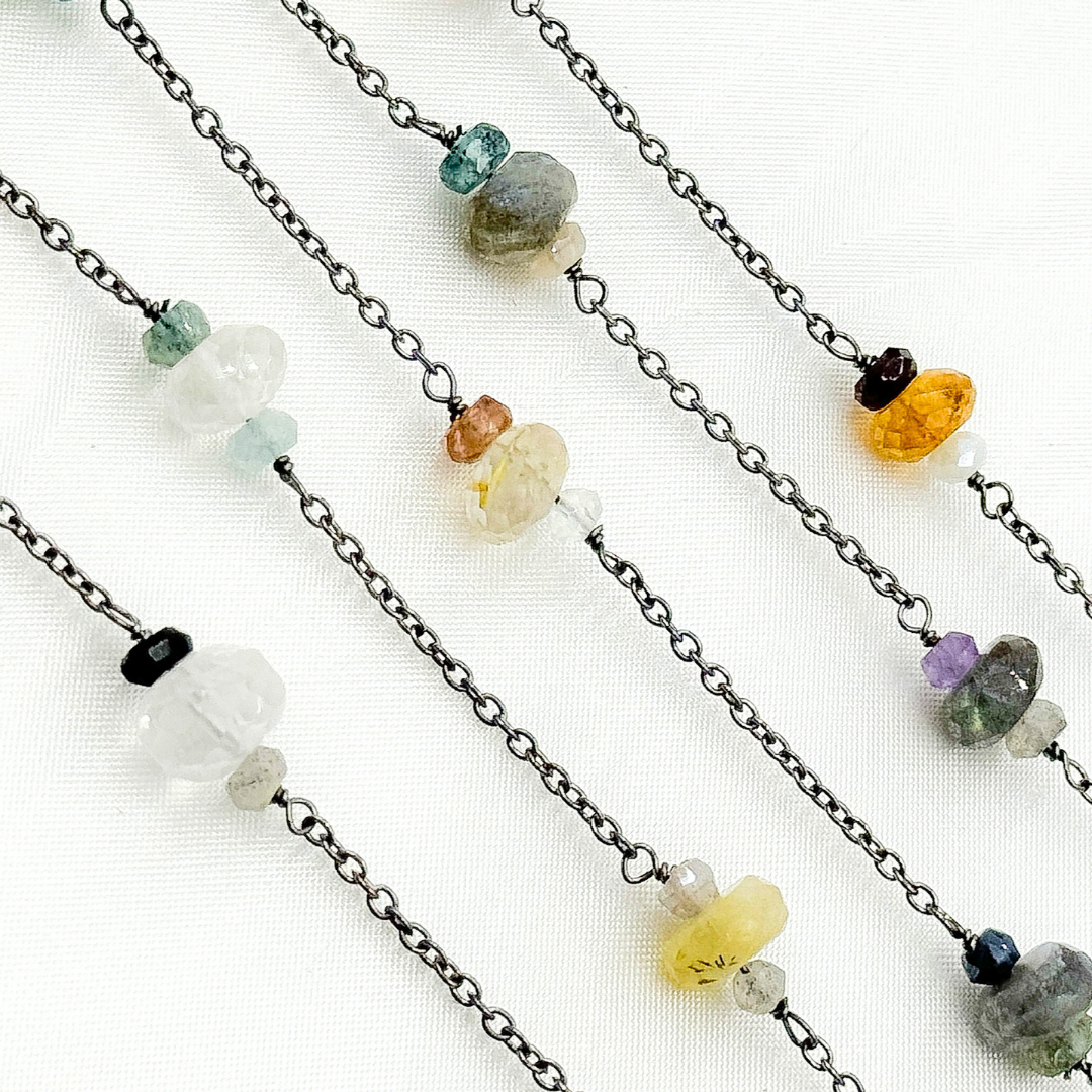 Multi Gemstone Oxidized Connected Wire Chain. MGS4