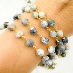 Load image into Gallery viewer, Dendrite Opal Round Shape Gold Plated Wire Chain. DEN8