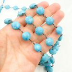 Load image into Gallery viewer, Turquoise Coin Shape Gold Plated Wire Chain. TRQ29