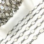 Load image into Gallery viewer, White Moonstone Oval & Pear Shape Bezel Oxidized Wire Chain. WMS8