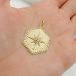 Load image into Gallery viewer, 14k Solid Gold Diamond Hexagon Charm. GDP500