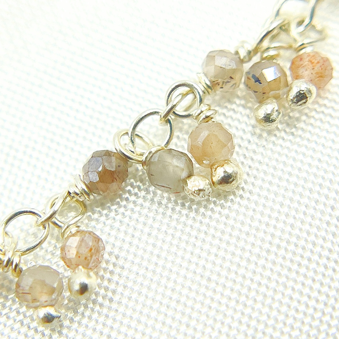 Coated Multi Moonstone Cluster Dangle 925 Sterling Silver Wire Chain. CMS94