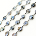Load image into Gallery viewer, Coated Labradorite Round Shape Bezel Oxidized Wire Chain. CLB70