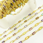 Load image into Gallery viewer, CZ45. Multi Color Cubic Zirconia Rectangular Shape Connected Chain