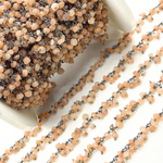 Load image into Gallery viewer, Peach Moonstone Cluster Dangle Oxidized Wire Chain. MS66