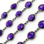 Load image into Gallery viewer, Amethyst Round Shape Bezel Oxidized Wire Chain. AME5