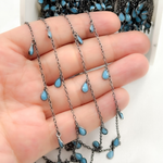 Load image into Gallery viewer, Blue Cubic Zirconia Pear Shape Dangle Chain.