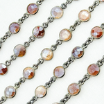 Load image into Gallery viewer, Coated Chocolate Moonstone Round Shape Bezel Oxidized Wire Chain. CMS102

