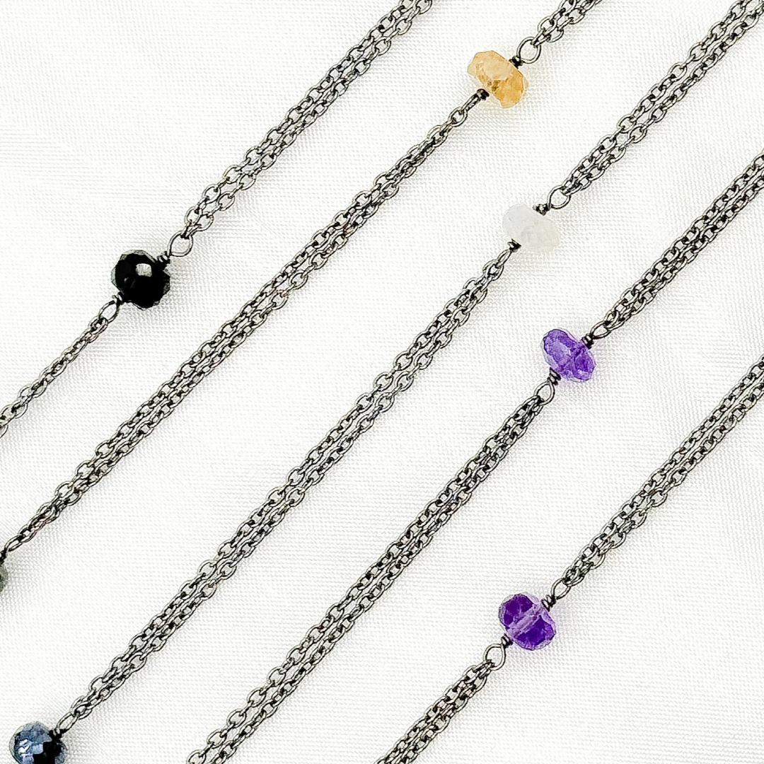 Multi Gemstone Double Oxidized Connected Wire Chain. MGS6