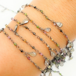 Load image into Gallery viewer, Multi Tourmaline & CZ Dangle Oxidized Wire Chain. MTO2