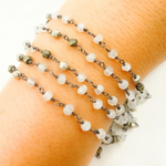 Load image into Gallery viewer, Moonstone & Pyrite Oxidized Wire Chain.