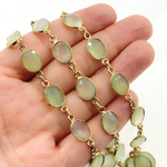 Load image into Gallery viewer, Prehnite Oval Shape Bezel Gold Plated 925 Sterling Silver Wire Chain. PR2
