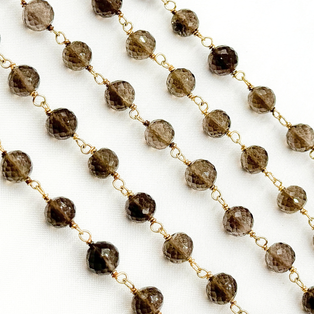 Smoky Quartz Gold Plated 925 Sterling Silver Wire Chain. SMQ19