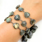 Load image into Gallery viewer, Labradorite Triangle Shape Bezel Oxidized Wire Chain. LAB23