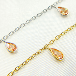 Load image into Gallery viewer, Peach Color Cubic Zirconia Pear Shape Dangle Chain.