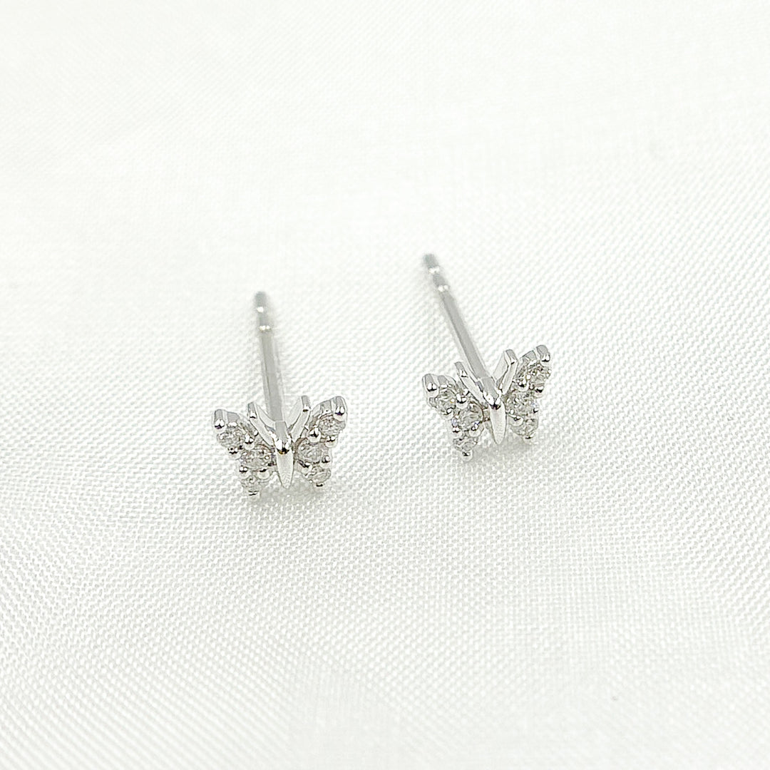 14k Solid Gold White Diamond Butterfly Stud Earrings. ER412615W
