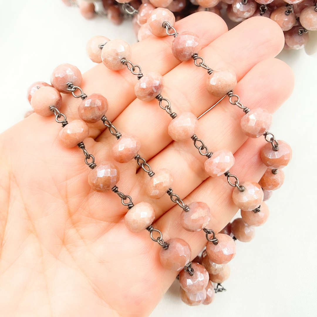 Coated Agate Peach Oxidized Wire Chain. AG4