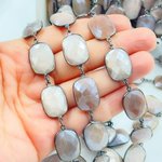 Load image into Gallery viewer, Coated Taupe Moonstone Rectangular Shape Bezel Oxidized Wire Chain. CMS99