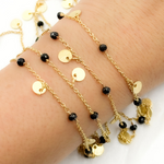 Load image into Gallery viewer, Black Spinel and Dangle Disc Gold Plated Wire Chain.