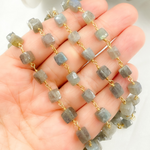 Load image into Gallery viewer, Labradorite Cube Shape Gold Plated Wire Chain. LAB76