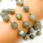 Load image into Gallery viewer, Coated Labradorite Round Shape Oxidized Wire Chain. CLB57