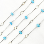 Load image into Gallery viewer, Turquoise & White Topaz Oxidized Connected Wire Chain. TRQ11