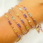 Load image into Gallery viewer, CZ45. Multi Color Cubic Zirconia Rectangular Shape Connected Chain