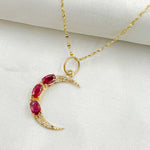 Load image into Gallery viewer, GDP563. 14k Solid Gold Diamond & Gemstone Moon Charm