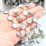 Load image into Gallery viewer, Coated Brown Moonstone Round Shape Bezel Oxidized Wire Chain. CMS8