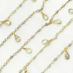 Load image into Gallery viewer, Coated Blue Quartz &amp; CZ Dangle Gold Plated Wire Chain. CQU46
