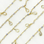 Load image into Gallery viewer, Coated Blue Quartz & CZ Dangle Gold Plated Wire Chain. CQU46