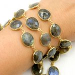 Load image into Gallery viewer, Labradorite Organic Shape Bezel Gold Plated Wire Chain. LAB31
