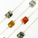 Load image into Gallery viewer, Multi Agate Rectangular Shape Bezel Gold Plated Connected Wire Chain. MAG2
