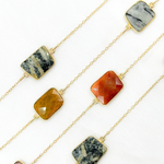 Load image into Gallery viewer, Multi Agate Rectangular Shape Bezel Gold Plated Connected Wire Chain. MAG2