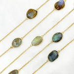 Load image into Gallery viewer, Labradorite Organic Shape Bezel Gold Plated Connected Chain. LAB55