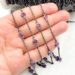 Load image into Gallery viewer, Amethyst Round Shape Bezel Oxidized Connected Wire Chain. AME6
