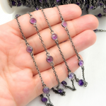 Load image into Gallery viewer, Amethyst Round Shape Bezel Oxidized Connected Wire Chain