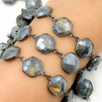 Load image into Gallery viewer, Coated Labradorite Hexagon Shape Bezel Oxidized Wire Chain. CLB8