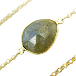 Load image into Gallery viewer, Labradorite Organic Shape Bezel Gold Plated Connected Chain. LAB55